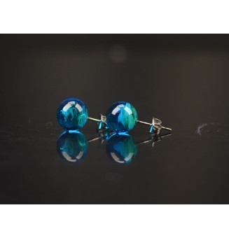 puces d'oreilles Gros diametre, bleu / vert  9 mm Acier Inoxydable en verre