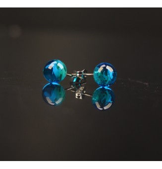 puces d'oreilles Gros diametre, bleu / vert  9 mm Acier Inoxydable en verre
