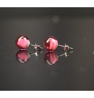 puces d'oreilles Gros diametre, roses 9 mm Acier Inoxydable en verre