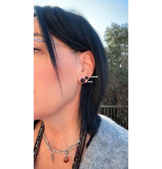 puces d'oreilles Gros diametre, AMBRE 9 mm Acier Inoxydable en verre