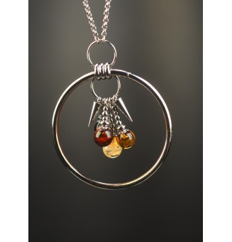 Grand sautoir en acier inoxydable et perles de verre filé – Dégradé ambré