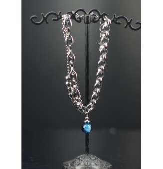 Bracelet multi-rangs en acier inoxydable & perle de verre filé – Bleu pétrole