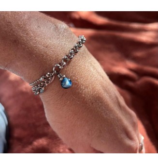 Bracelet multi-rangs en acier inoxydable & perle de verre filé – Bleu pétrole