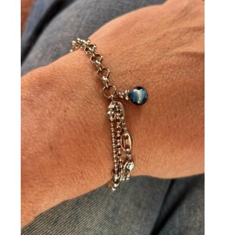 Bracelet multi-rangs en acier inoxydable & perle de verre filé – Bleu pétrole