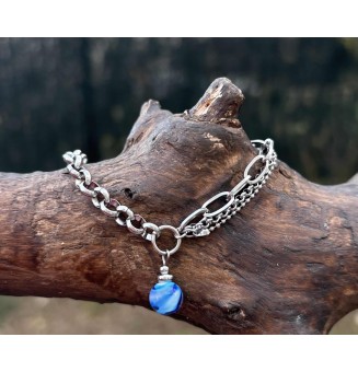 Bracelet multi-rangs en acier inoxydable & perle de verre filé – Bleu