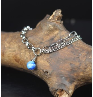 Bracelet multi-rangs en acier inoxydable & perle de verre filé – Bleu