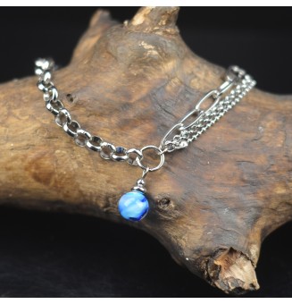 Bracelet multi-rangs en acier inoxydable & perle de verre filé – Bleu