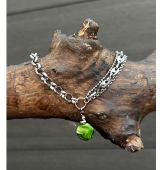 Bracelet multi-chaînes en acier inoxydable & perle de verre filé – modèle unique - vert rosetta
