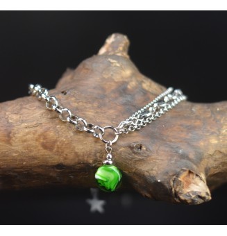 Bracelet multi-chaînes en acier inoxydable & perle de verre filé – modèle unique - vert rosetta