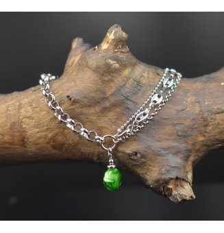 Bracelet multi-chaînes en acier inoxydable & perle de verre filé – modèle unique - vert rosetta