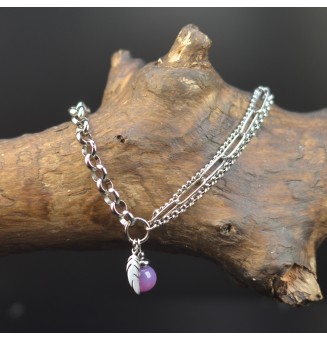 Bracelet multi-chaînes en acier inoxydable & perle de verre – Violet rosé