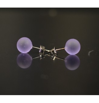 puces d'oreilles Gros diametre, VIOLET MATE givré  9 mm Acier Inoxydable en verre