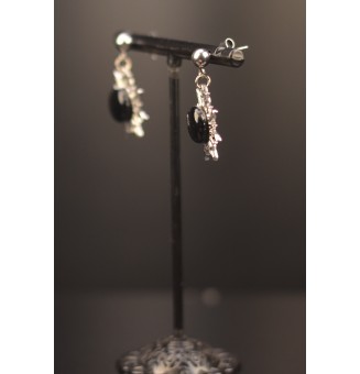 Boucles d’oreilles “Soleil NOIR” – cabochon de verre filé à la flamme, acier inoxydable