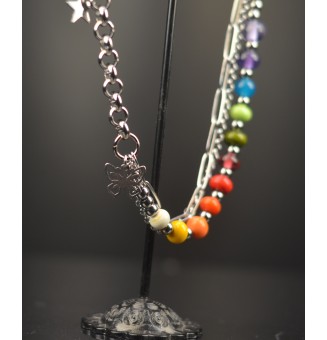 Bracelet multi-rangs en acier inoxydable et perles de verre filé – Modèle Unique