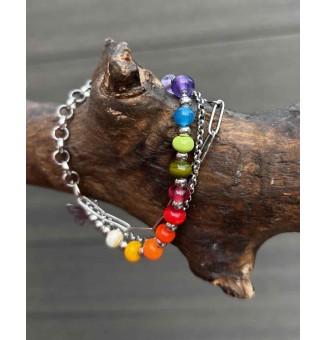 Bracelet multi-rangs en acier inoxydable et perles de verre filé – Modèle Unique