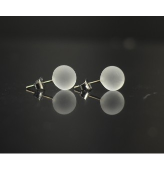 puces d'oreilles Gros diametre, blanc givré mate 9 mm Acier Inoxydable en verre
