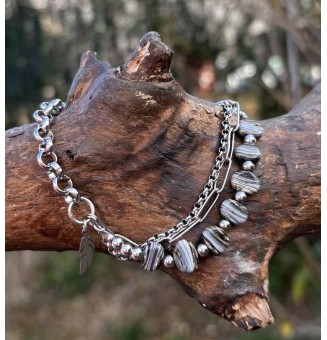 Bracelet multi-rangs en acier inoxydable et perles de verre filé – Modèle Unique