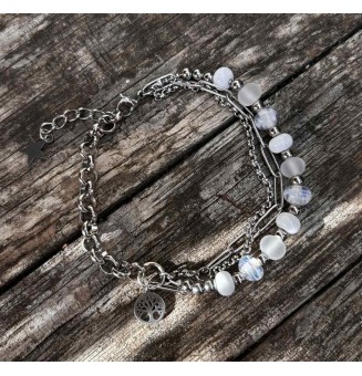 Bracelet multi-rangs en acier inoxydable et perles de verre filé – Modèle Unique