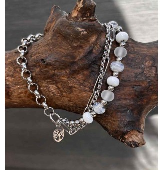 Bracelet multi-rangs en acier inoxydable et perles de verre filé – Modèle Unique