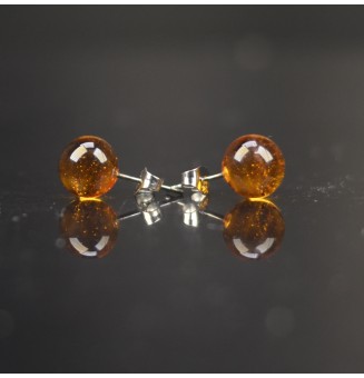 puces d'oreilles Gros diametre, AMBRE moyen 9 mm Acier Inoxydable en verre