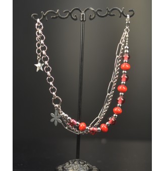 Bracelet multi-rangs en acier inoxydable et perles de verre filé – Modèle Unique