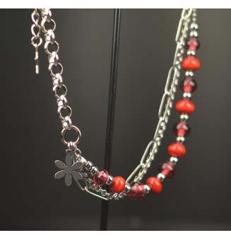 Bracelet multi-rangs en acier inoxydable et perles de verre filé – Modèle Unique