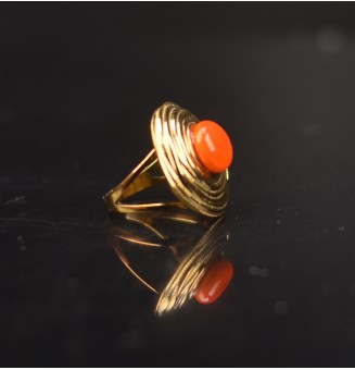Bague en Verre Filé au Chalumeau "orange"  - acier INOXYDABLE doré