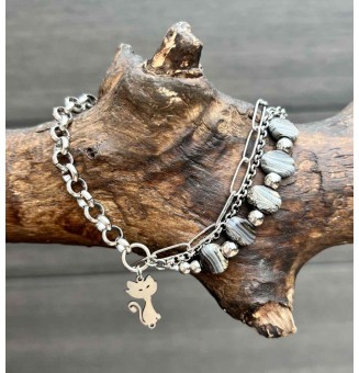 Bracelet multi-rangs en acier inoxydable et perles de verre filé – Modèle Unique