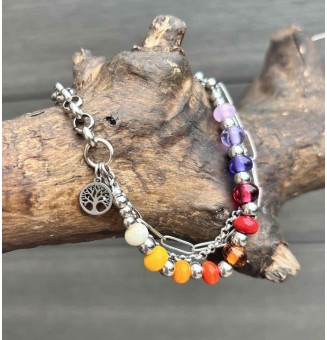 Bracelet multi-rangs en acier inoxydable et perles de verre filé – Modèle Unique