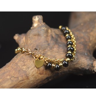 Bracelet Multirangs Doré & Perles de Verre Filé – Modèle Unique