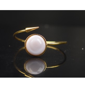Bracelet pliable en acier inoxydable Doré – Cabochon 20mm "rose opale" en verre filé - pour petits poignets