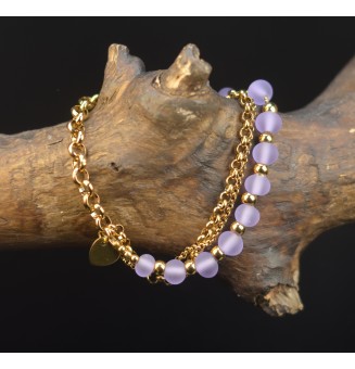 Bracelet Multirangs Doré & Perles de Verre Filé – Modèle Unique - Violet givré