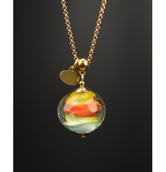 Collier long – Perles artisanales en verre filé MULTICOLORE| Acier inoxydable doré -Pièce unique