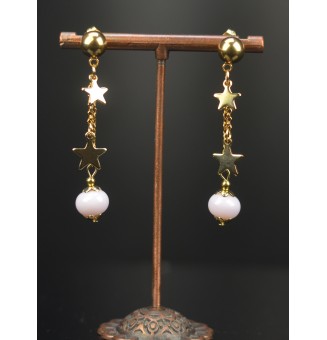 Boucles d’oreilles en perles verre filé – ROSE OPALE - acier inoxydable doré