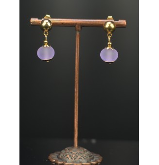 Boucles d’oreilles en perles verre filé – l’éclat violet givré - acier inoxydable doré