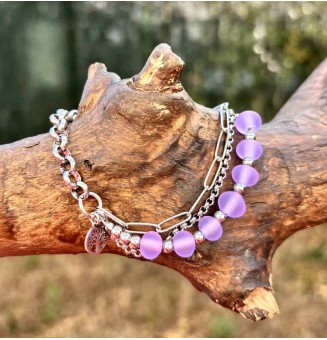 Bracelet Multirangs  & Perles de Verre Filé – Modèle Unique - Violet givré