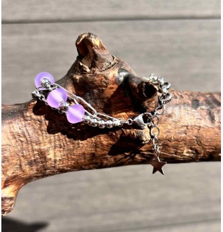 Bracelet Multirangs  & Perles de Verre Filé – Modèle Unique - Violet givré