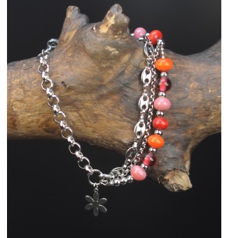 Bracelet multi-rangs en acier inoxydable et perles de verre filé – Modèle Unique