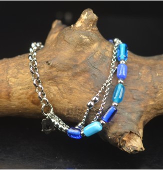 Bracelet multi-rangs en acier inoxydable et perles de verre filé – Modèle Unique