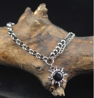 Bracelet multi-chaînes en acier inoxydable & perle de verre filée – Modèle Soleil NOIR