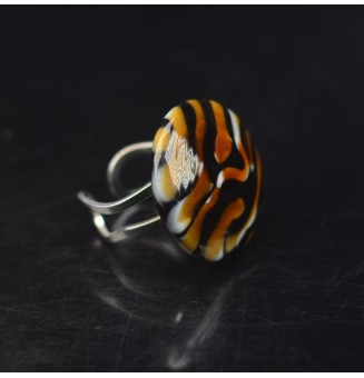 cabochon artisanal en verre "Léopard" pour bague ou collier interchangeable en verre  (sans le support )