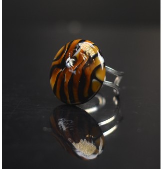cabochon artisanal en verre "Léopard" pour bague ou collier interchangeable en verre  (sans le support )