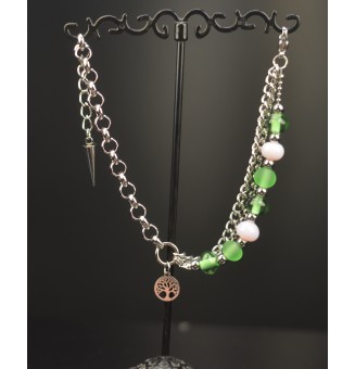 Bracelet multi-rangs en acier inoxydable et perles de verre filé – Modèle Unique