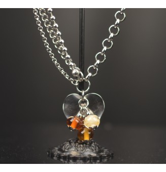 Bracelet multi-chaînes en acier inoxydable & perle de verre filée – Modèle COEUR AMBRE