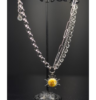 Bracelet multi-chaînes en acier inoxydable & perle de verre filée – Modèle Soleil JAUNE