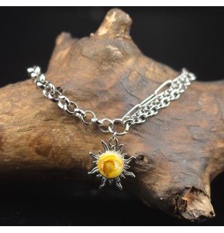 Bracelet multi-chaînes en acier inoxydable & perle de verre filée – Modèle Soleil JAUNE