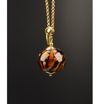 Collier long doré & perle de verre motif léopard – création artisanale