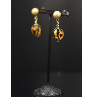 Boucles d’oreilles en perles verre filé – LEOPARD - acier inoxydable doré