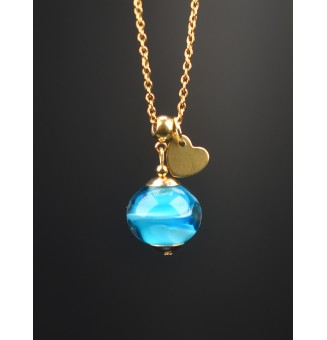 Collier court en acier inoxydable doré & perle de verre BLEUE  – Création artisanale