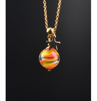 Collier court en acier inoxydable doré & perle de verre multicolore – Création artisanale